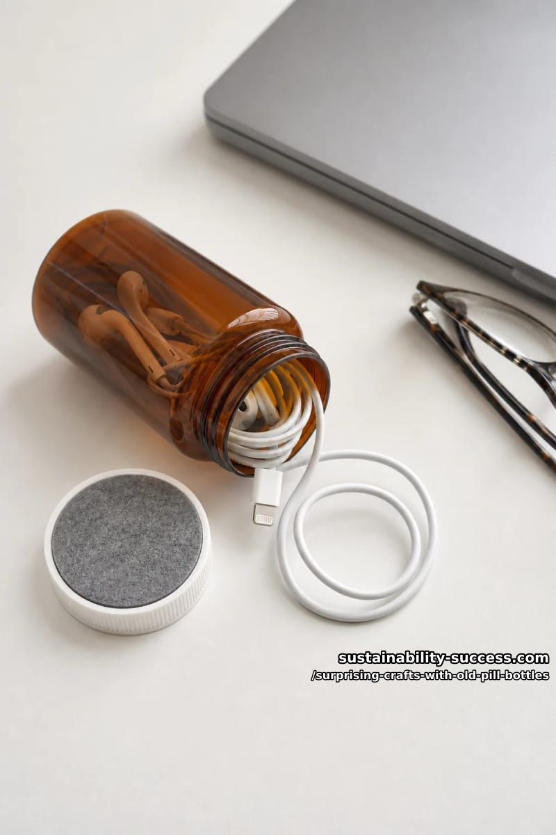 12 Surprising Crafts With Old Pill Bottles 8 an earbud and charging-cable case 1