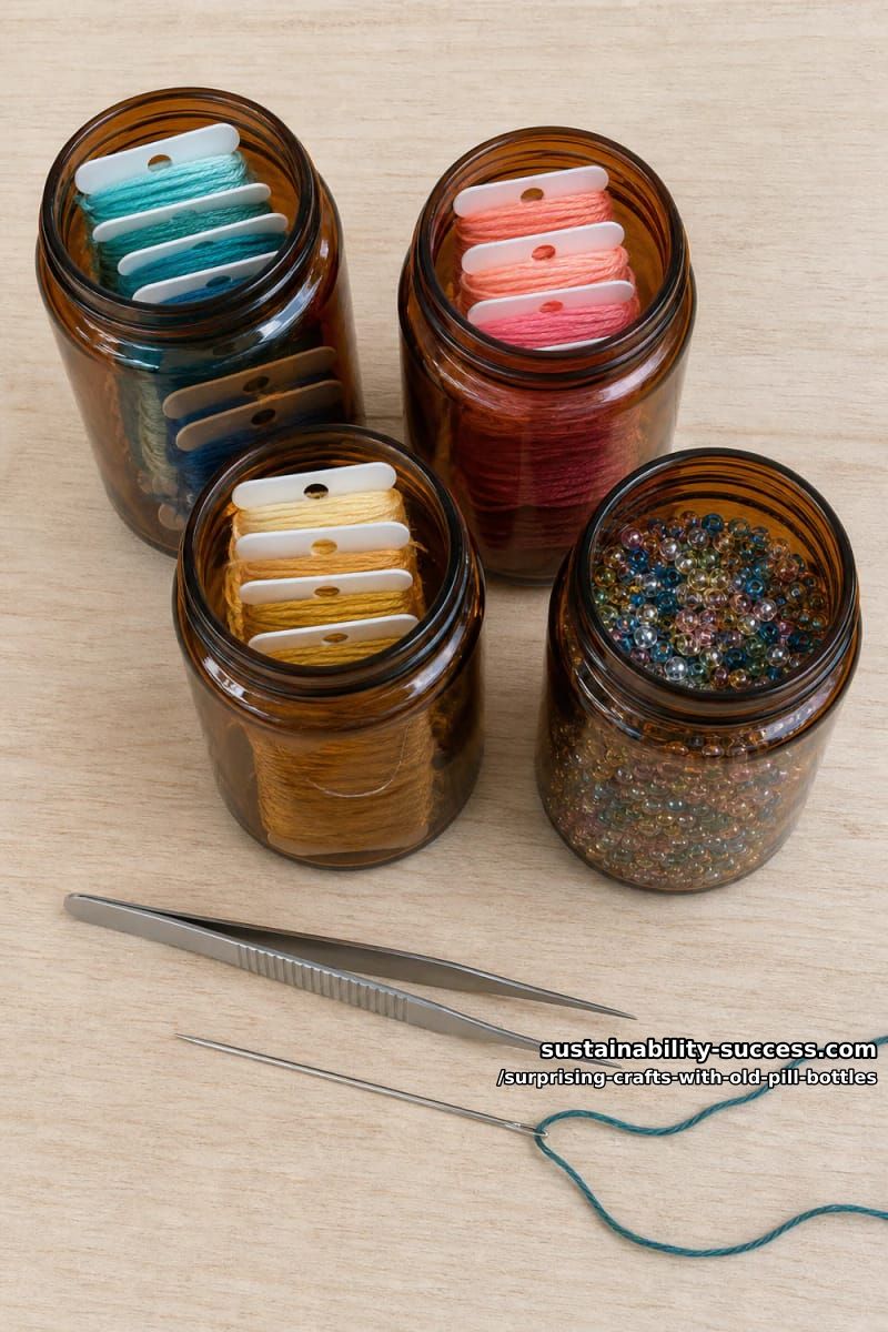 12 Surprising Crafts With Old Pill Bottles 15 an embroidery-floss and seed-bead organizer 1