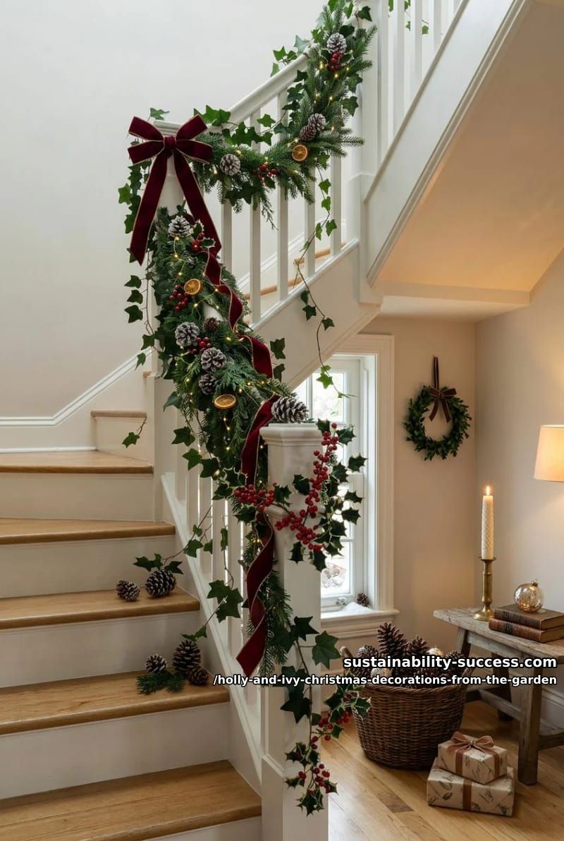 an ivy garland down the bannister that needs no water 1