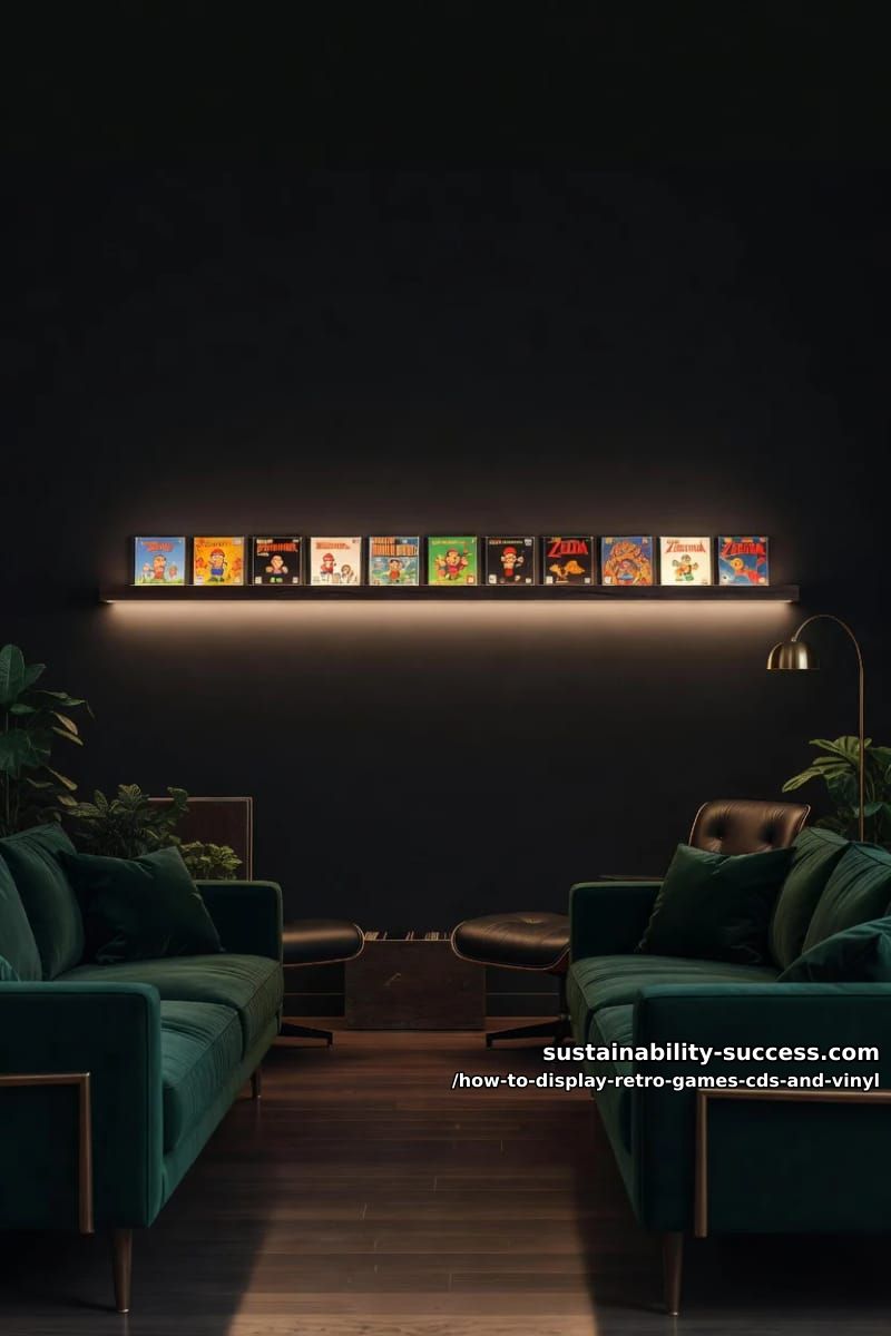 How to Display Retro Games, CDs, and Vinyl Without Wrecking the Collection 13 backlight one floating shelf and leave the rest in shadow 1