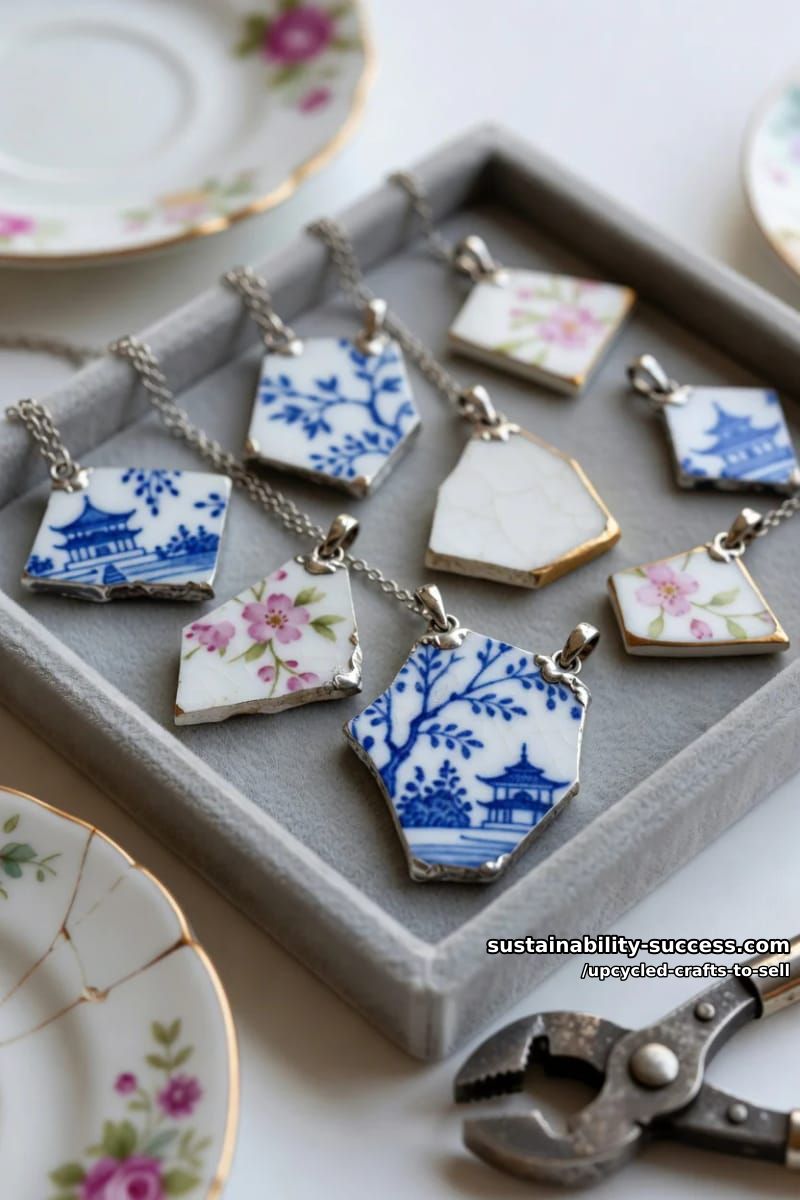 12 Upcycled Crafts to Sell That Hold Their Margin at Markets and on Etsy 14 broken-china pendant necklaces 1