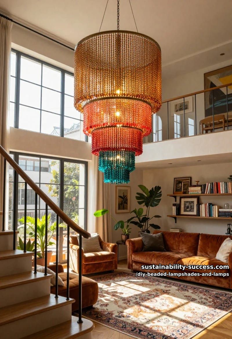 10 DIY Beaded Lampshade and Lamp Ideas for a Warm, Jeweled Glow 18 build a cascading multi-tier beaded chandelier 1