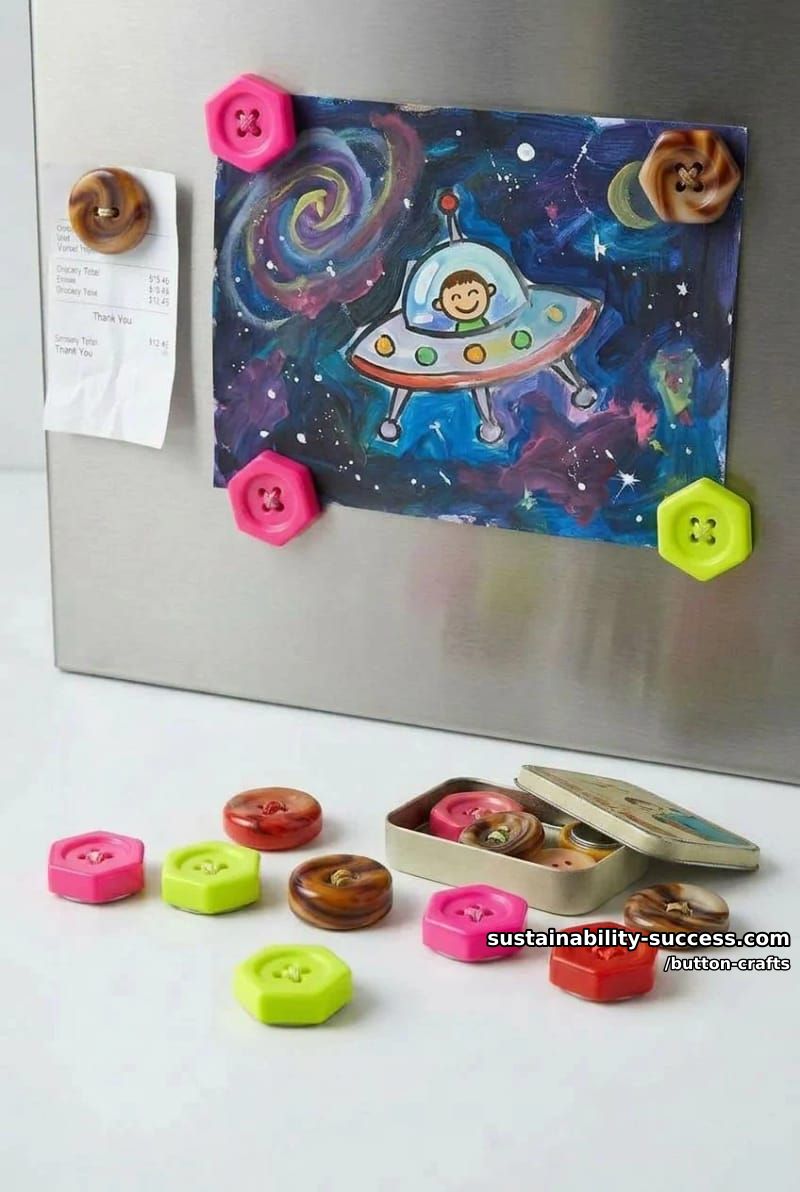 Button Crafts: 11 Colorful Projects for a Jar You Can't Stop Filling 15 button magnets that turn the fridge into a gallery 1