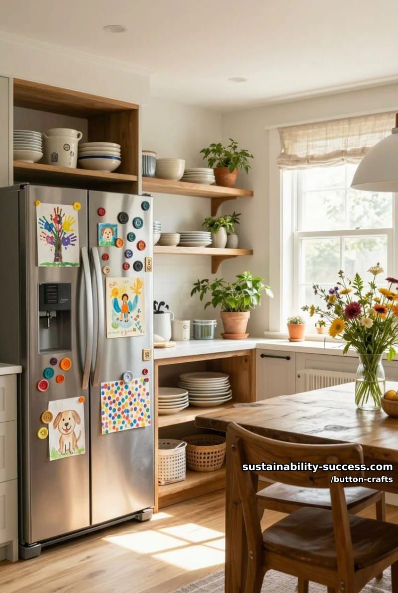 Button Crafts: 11 Colorful Projects for a Jar You Can't Stop Filling 16 button magnets that turn the fridge into a gallery 1