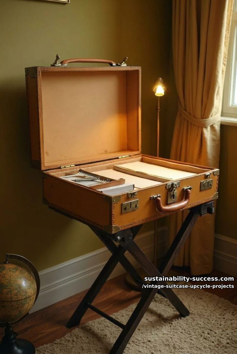 Vintage Suitcase Upcycle Projects: 12 Furniture Conversions for Thrifted Luggage 21 campaign-style suitcase writing desk 1