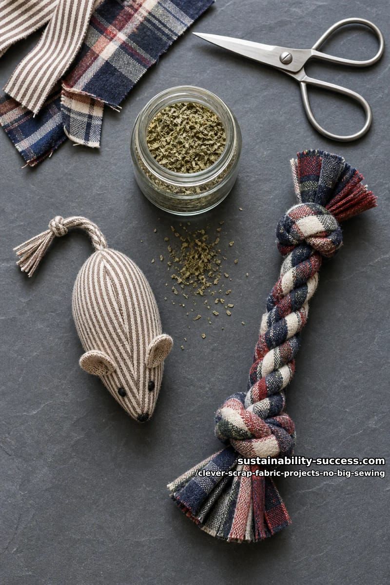 12 Clever Scrap Fabric Projects With Almost No Sewing 23 catnip mouse and a braided pet tug 1