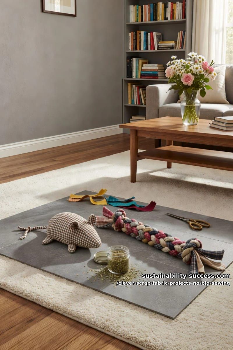 12 Clever Scrap Fabric Projects With Almost No Sewing 24 catnip mouse and a braided pet tug 1