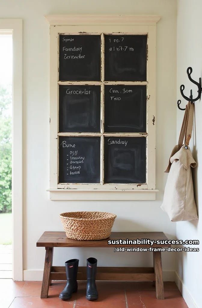 12 Old Window Frame Decor Ideas That Beat Buying New 11 chalkboard the panes for a mudroom that actually gets used 1