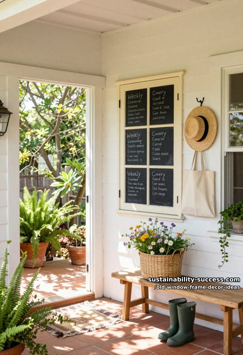 12 Old Window Frame Decor Ideas That Beat Buying New 12 chalkboard the panes for a mudroom that actually gets used 1
