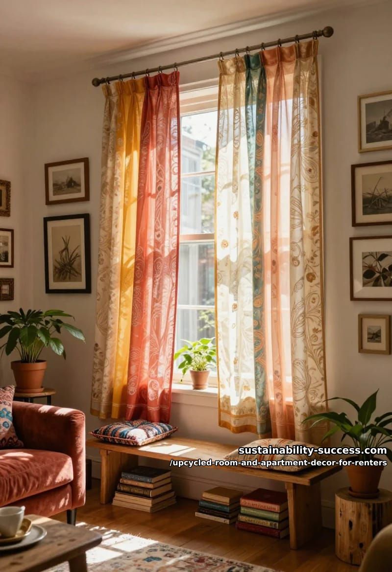Upcycled Room and Apartment Decor for Renters 21 clip vintage saris and silk scarves as curtains 1