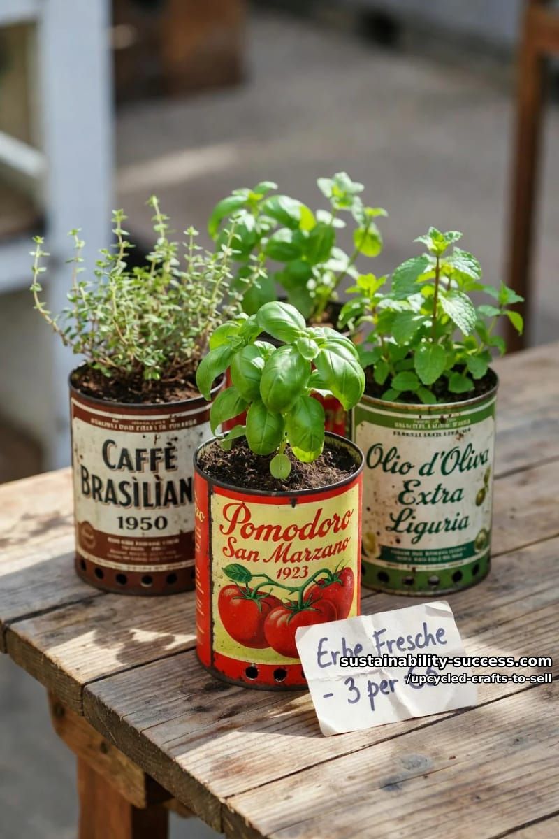 12 Upcycled Crafts to Sell That Hold Their Margin at Markets and on Etsy 29 coffee-tin and labelled-can herb planters 1