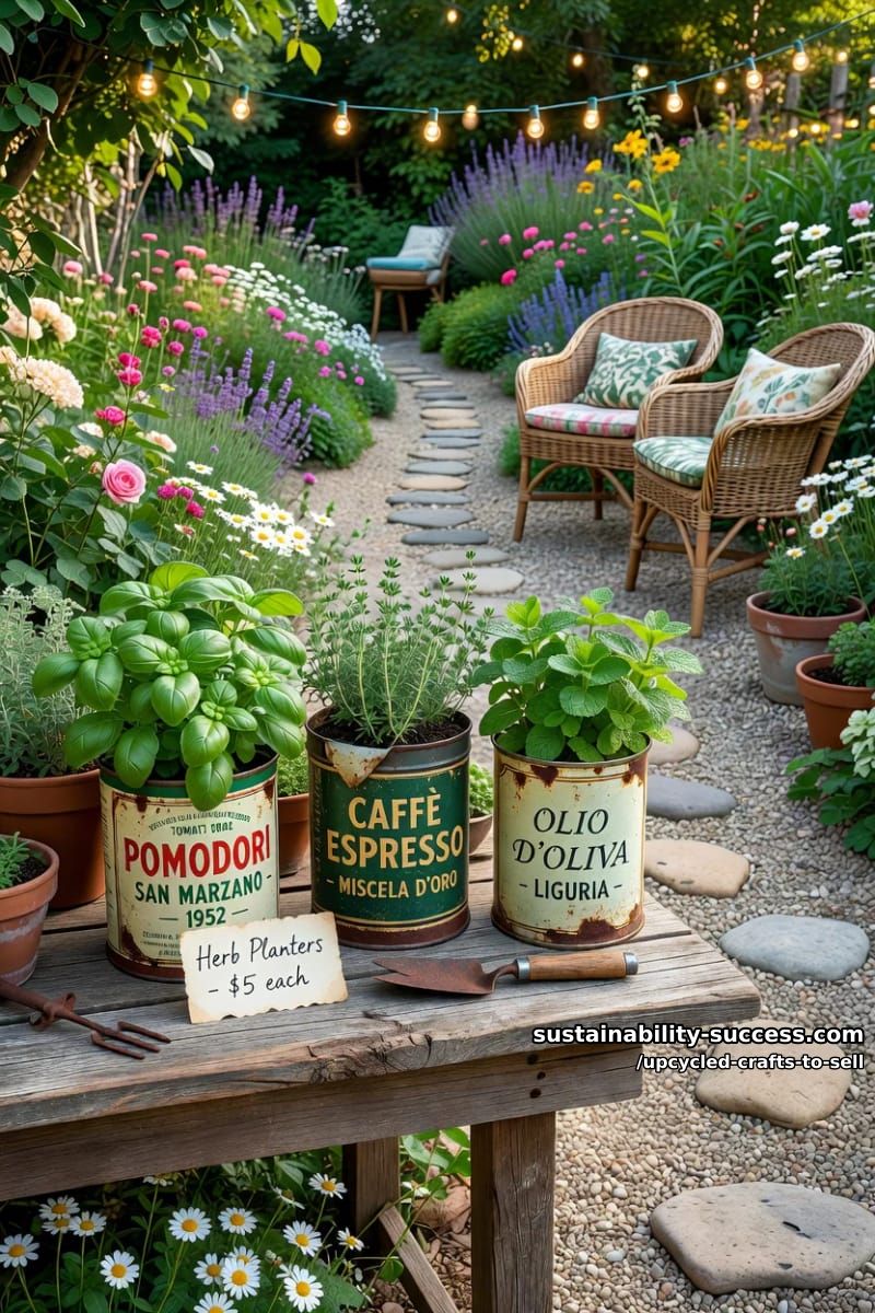 12 Upcycled Crafts to Sell That Hold Their Margin at Markets and on Etsy 30 coffee-tin and labelled-can herb planters 1