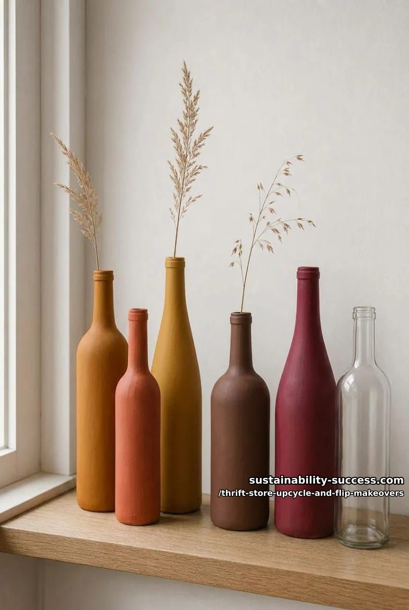 12 Thrift Store Upcycle and Flip Makeovers That Actually Hold Up 8 color-block thrifted glass bottles into bud vases 6