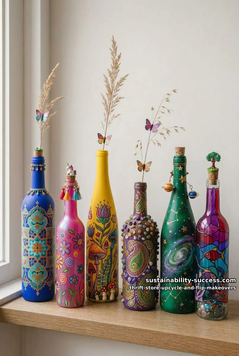 12 Thrift Store Upcycle and Flip Makeovers That Actually Hold Up 9 color-block thrifted glass bottles into bud vases 7
