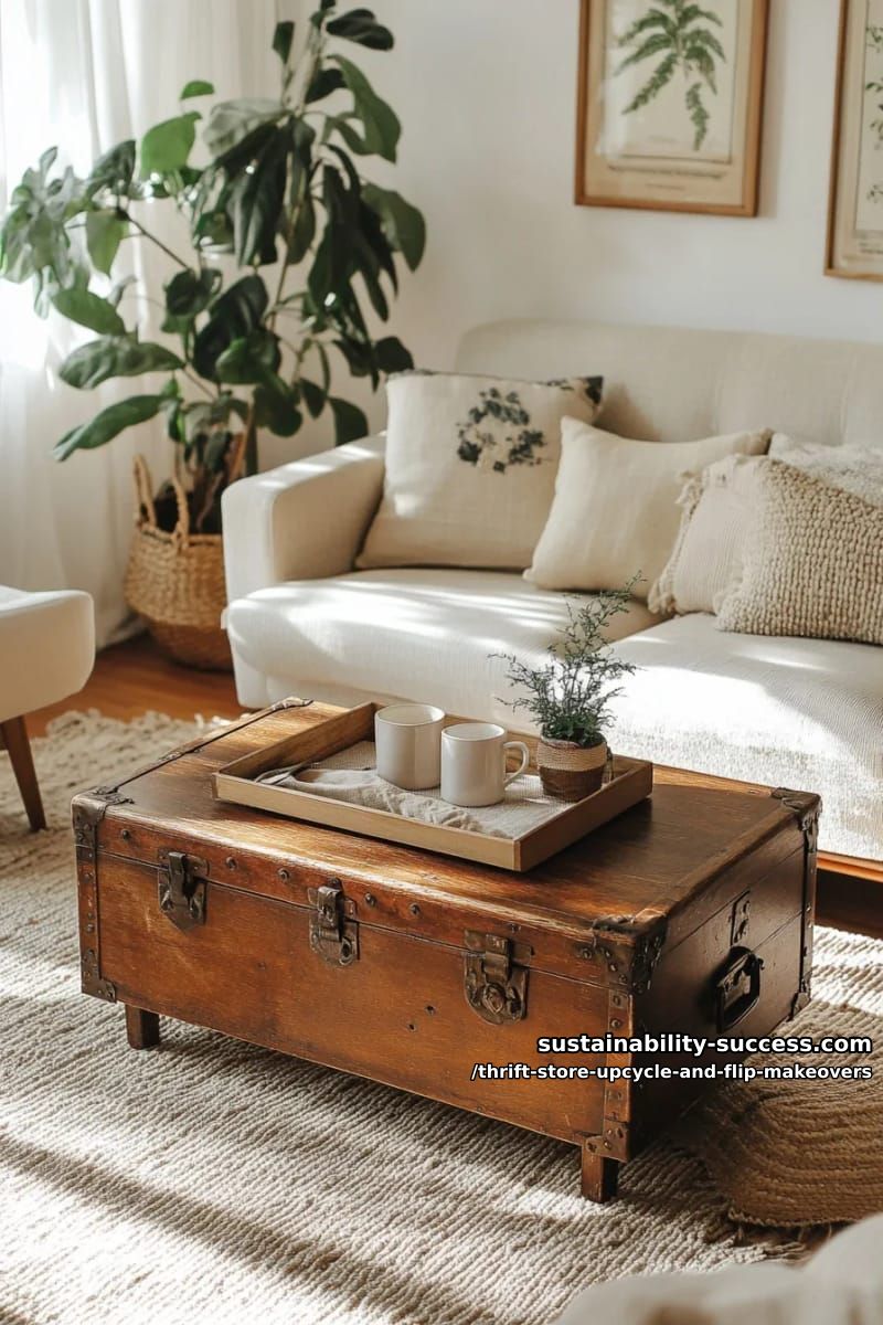 12 Thrift Store Upcycle and Flip Makeovers That Actually Hold Up 33 convert a secondhand steamer trunk into a lidded coffee table 1