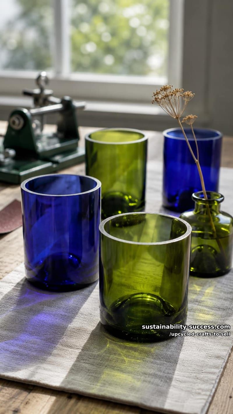 12 Upcycled Crafts to Sell That Hold Their Margin at Markets and on Etsy 8 cut wine-bottle tumblers and bud vases 6