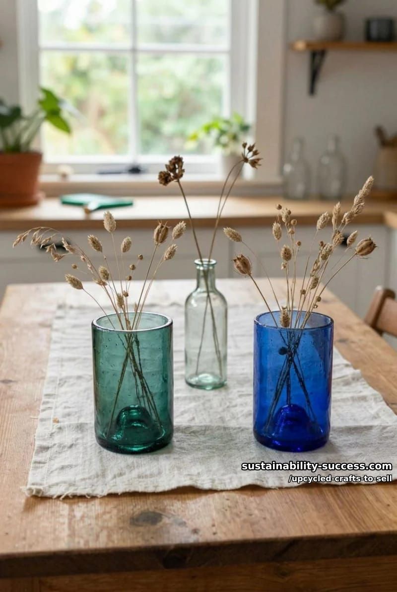 12 Upcycled Crafts to Sell That Hold Their Margin at Markets and on Etsy 9 cut wine-bottle tumblers and bud vases 7