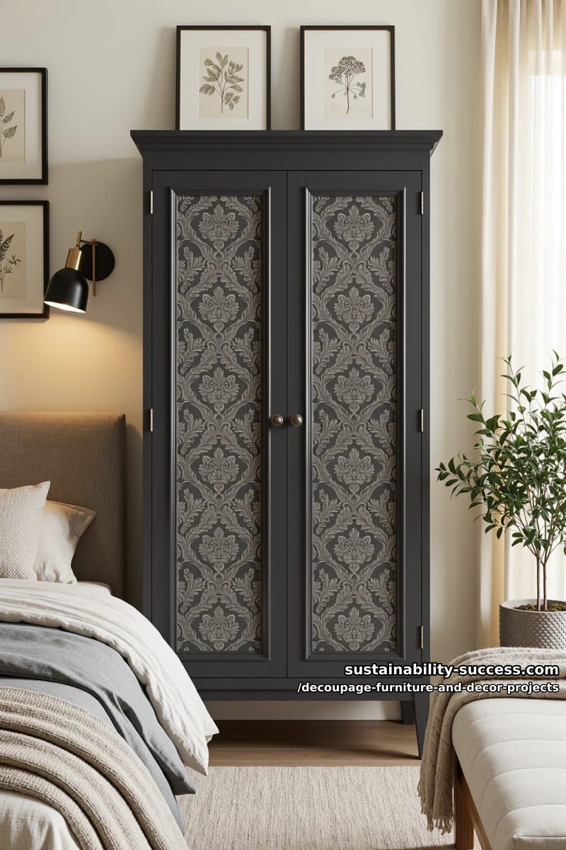 12 Decoupage Projects That Transform Tired Furniture and Decor 8 damask cabinet door panels 1