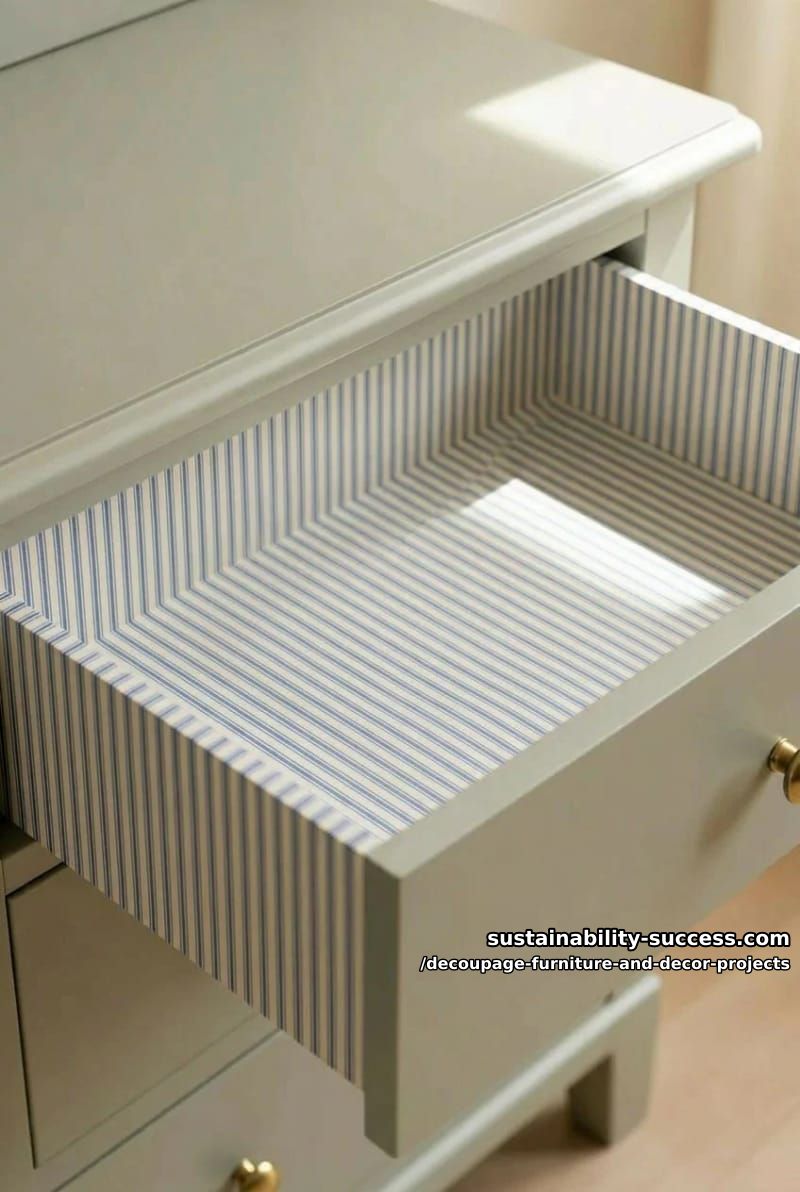12 Decoupage Projects That Transform Tired Furniture and Decor 17 decoupaged drawer interiors and sides 1