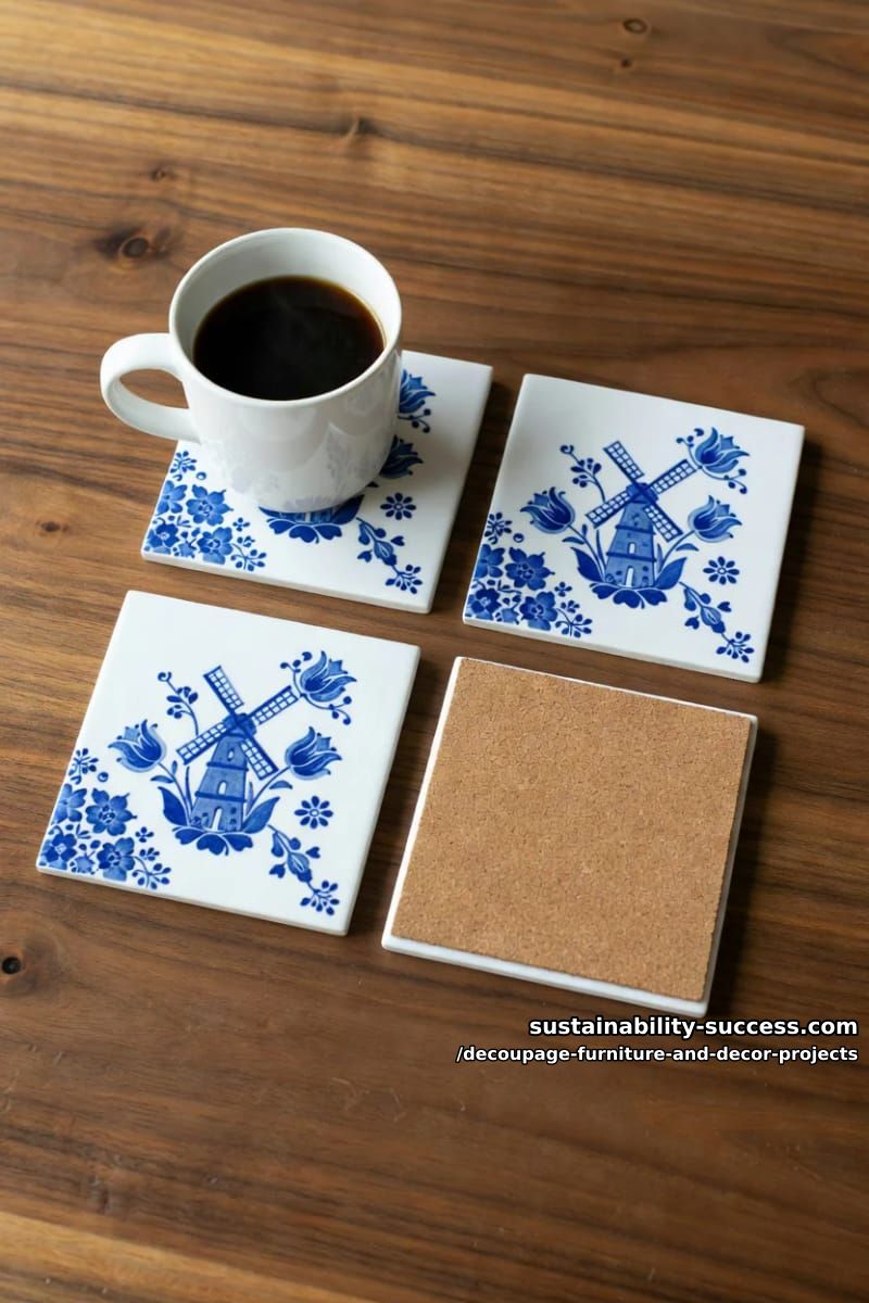 12 Decoupage Projects That Transform Tired Furniture and Decor 19 delft ceramic tile coasters 1