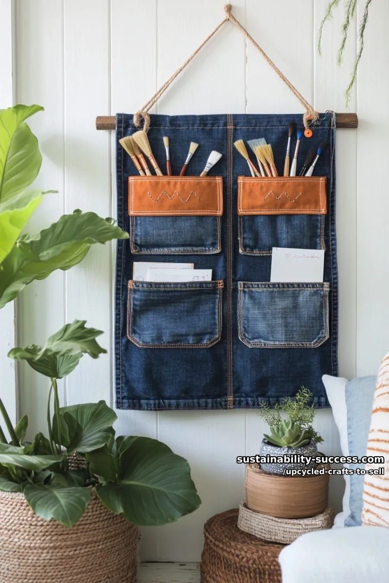 12 Upcycled Crafts to Sell That Hold Their Margin at Markets and on Etsy 13 denim pocket organizers from old jeans 1