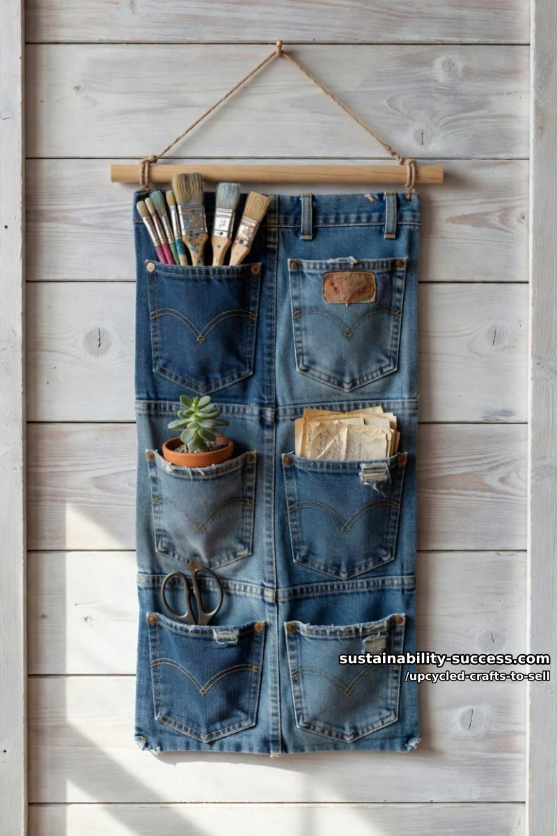12 Upcycled Crafts to Sell That Hold Their Margin at Markets and on Etsy 12 denim pocket organizers from old jeans 1