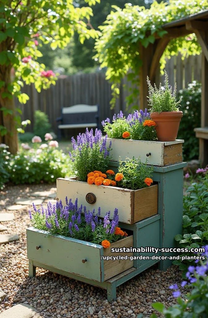 18 Upcycled Garden Decor and Planter Ideas, From Boot Planters to a Watering-Can Fountain 18 dresser drawers stacked into a planted staircase 1