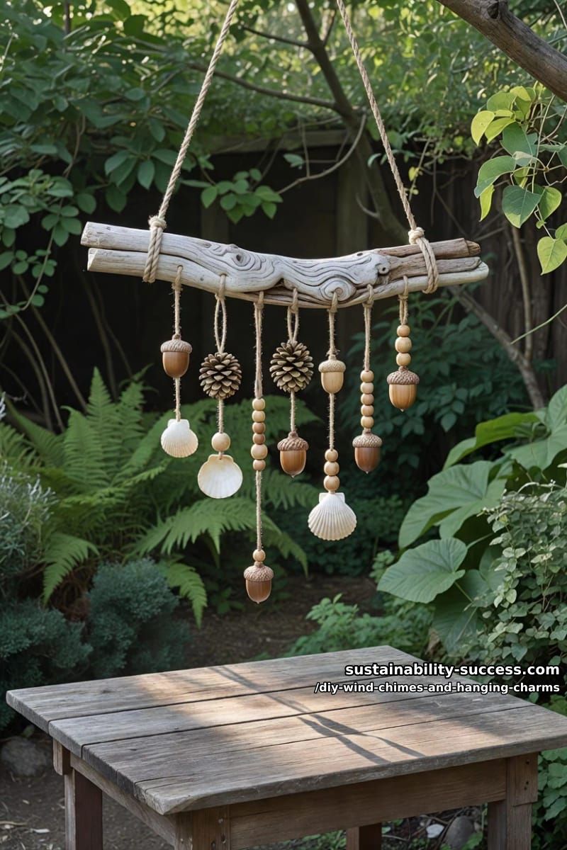 DIY Wind Chimes and Hanging Charms: 12 Kinetic Pieces From Keys, Cans, and Beach Glass 23 driftwood and foraged charm mobile 1