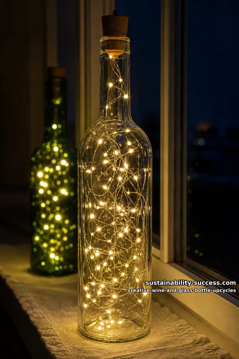 drop cork fairy lights into a clear bottle lantern 1