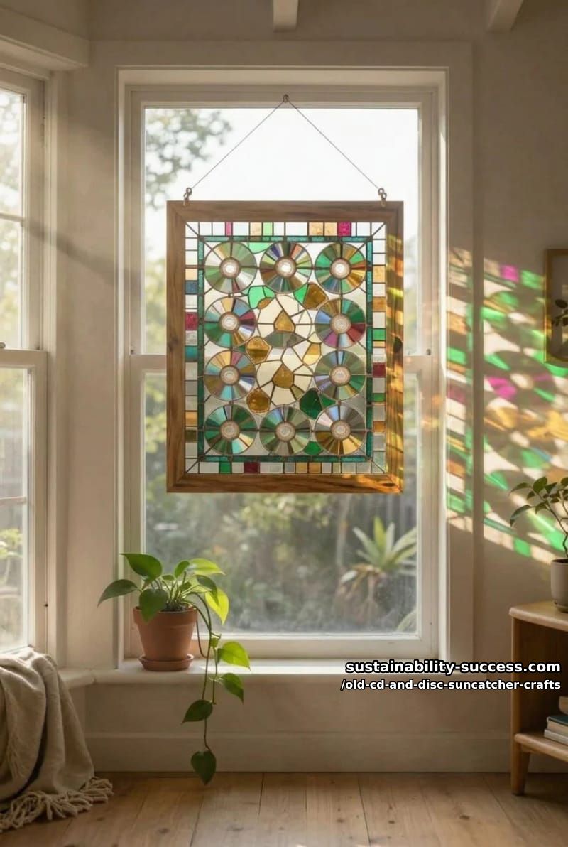 12 Disc Suncatcher Crafts From Old CDs You Were Going to Toss 3 edge-to-edge shard suncatcher panel for the window 1