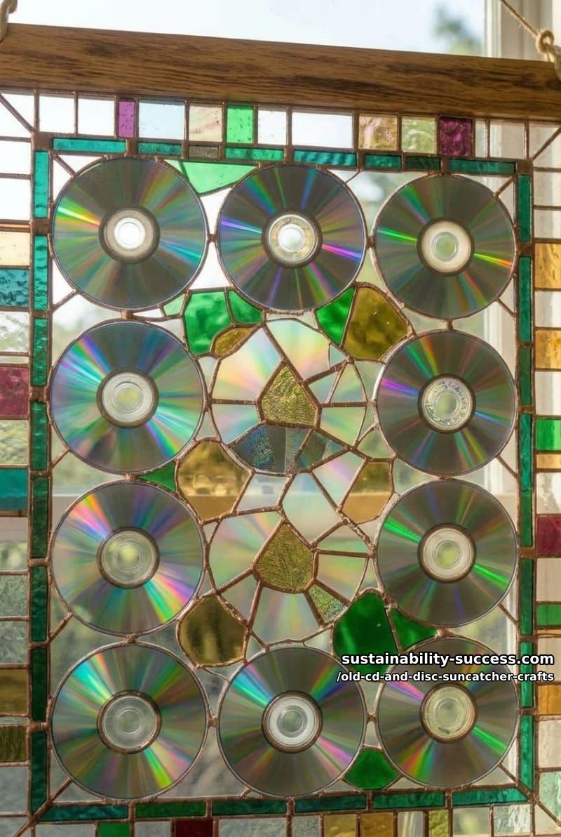12 Disc Suncatcher Crafts From Old CDs You Were Going to Toss 4 edge-to-edge shard suncatcher panel for the window 1