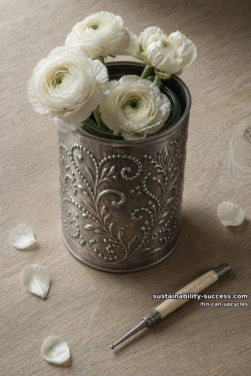 12 Tin Can Upcycles: Lanterns, Luminaries, and Wind Chimes 25 embossed tin can vase sleeve 1