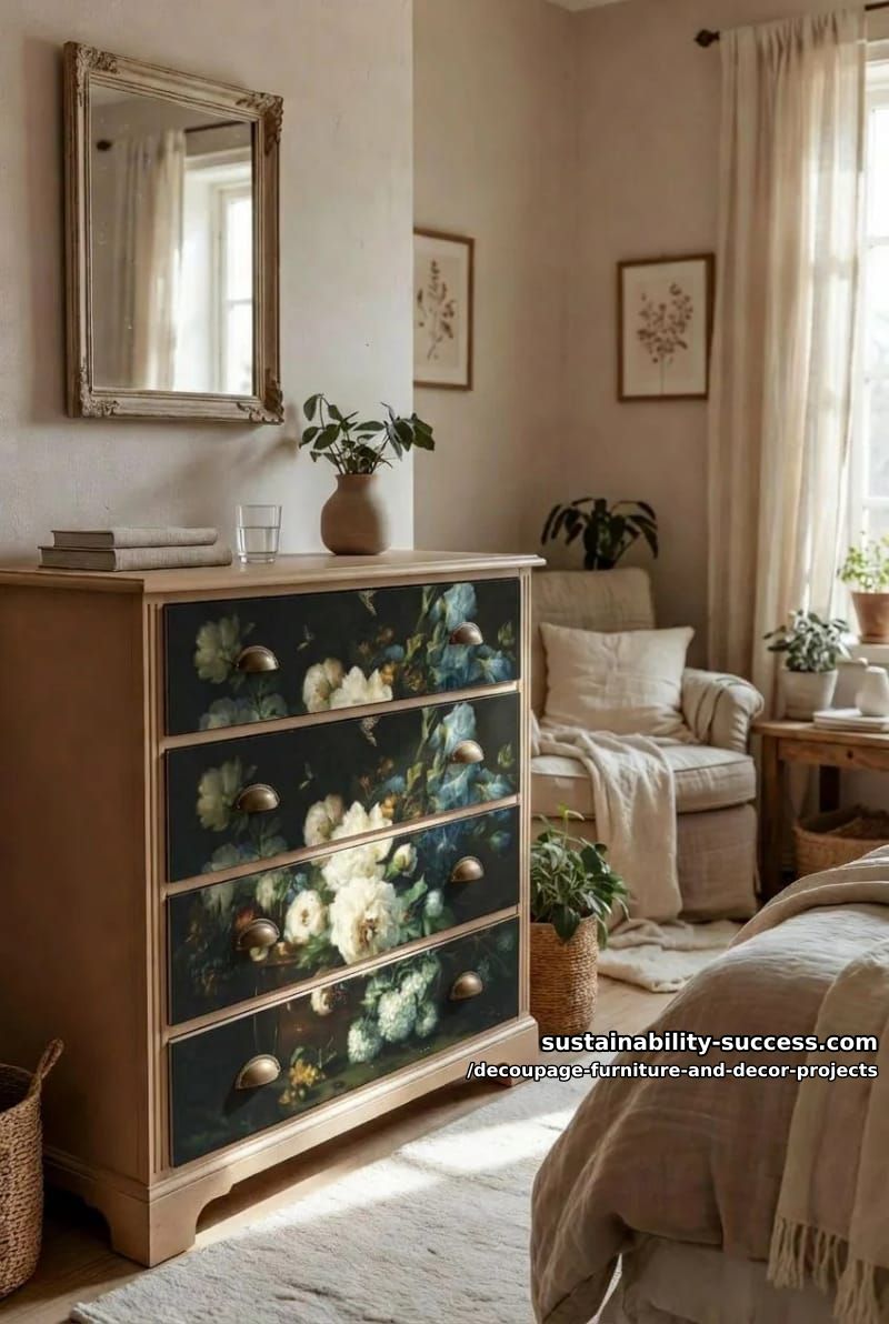 12 Decoupage Projects That Transform Tired Furniture and Decor 4 faded floral rice paper dresser 1