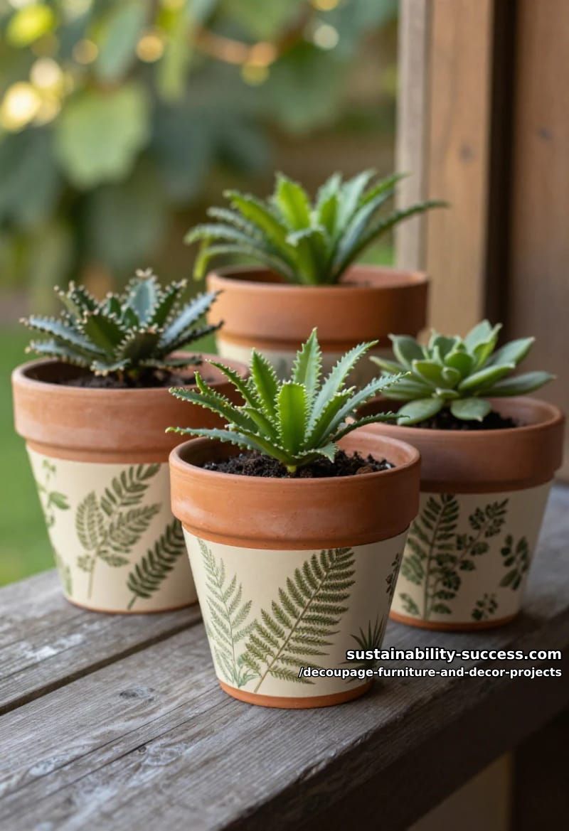 12 Decoupage Projects That Transform Tired Furniture and Decor 13 fern-print terracotta pots for a covered porch 1