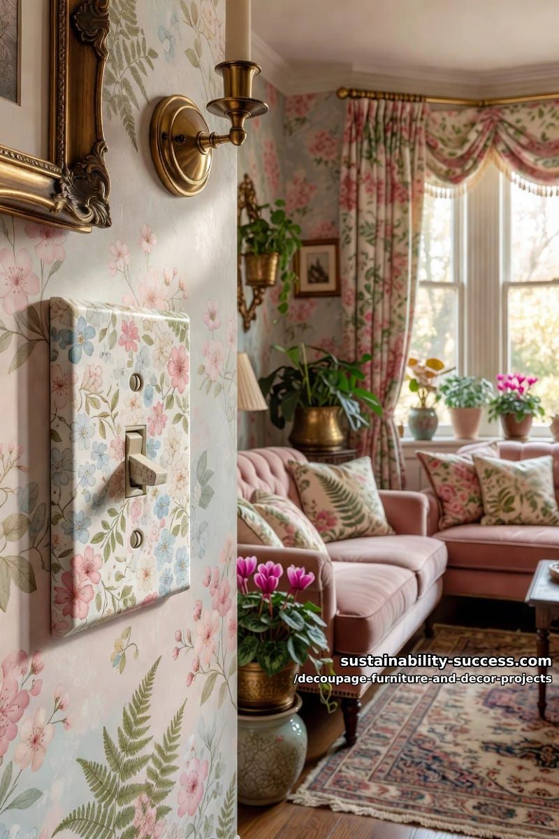 12 Decoupage Projects That Transform Tired Furniture and Decor 26 floral switch plates and outlet covers 1