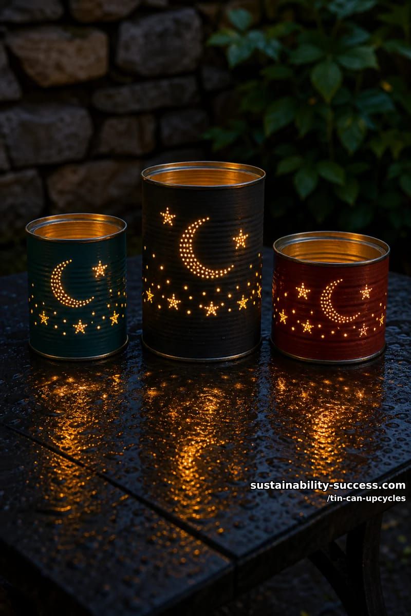 12 Tin Can Upcycles: Lanterns, Luminaries, and Wind Chimes 3 freeze-and-punch tin can luminary 1
