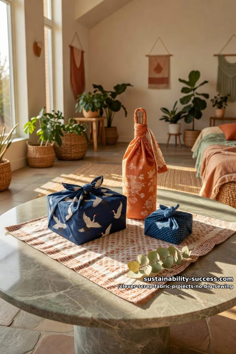 12 Clever Scrap Fabric Projects With Almost No Sewing 14 furoshiki wraps and gift bags from larger remnants 1