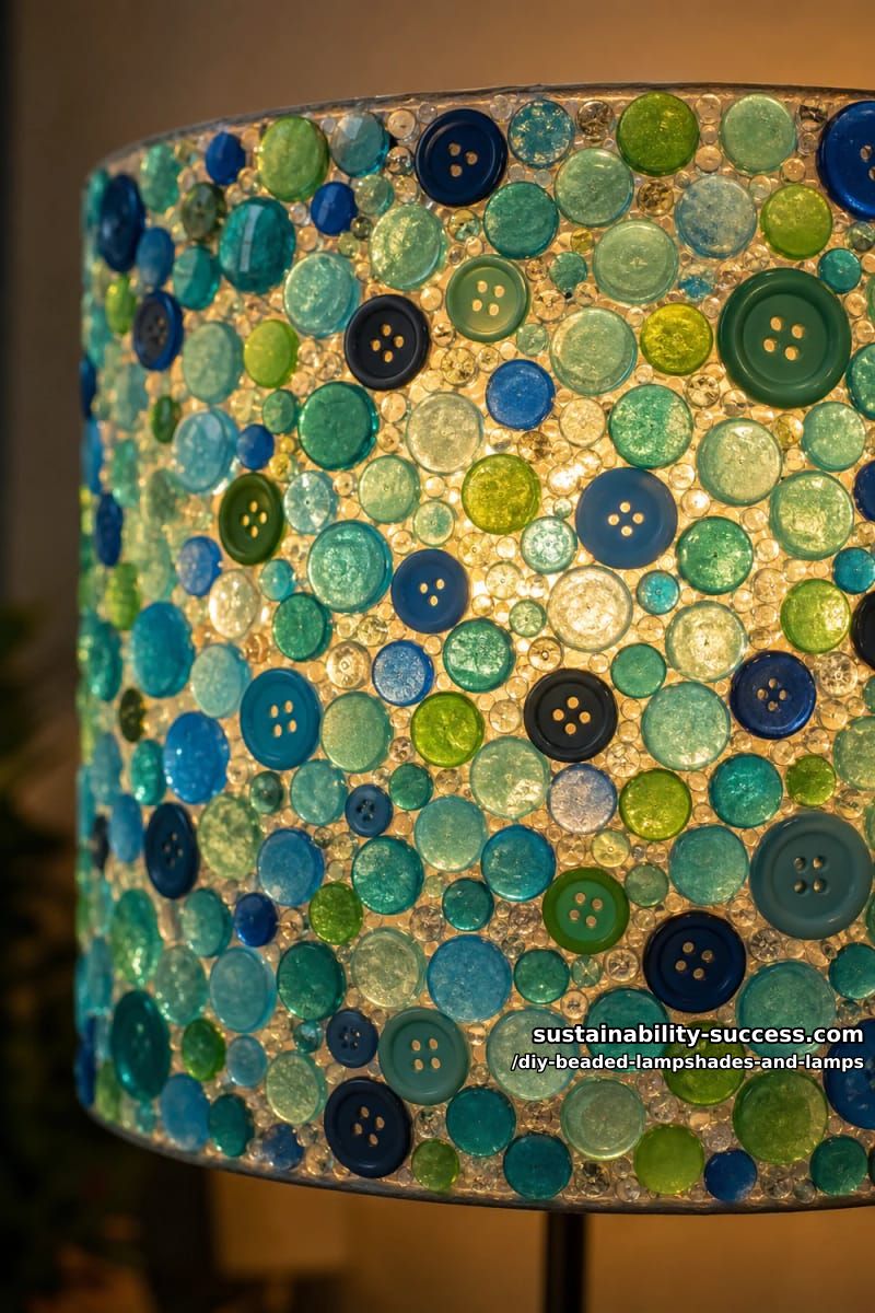 10 DIY Beaded Lampshade and Lamp Ideas for a Warm, Jeweled Glow 12 glue flat beads and buttons into a mosaic lampshade 1