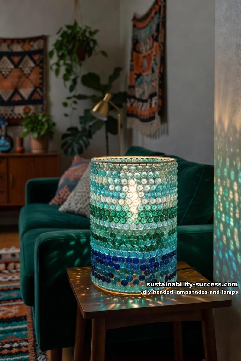 10 DIY Beaded Lampshade and Lamp Ideas for a Warm, Jeweled Glow 14 glue flat beads and buttons into a mosaic lampshade 1