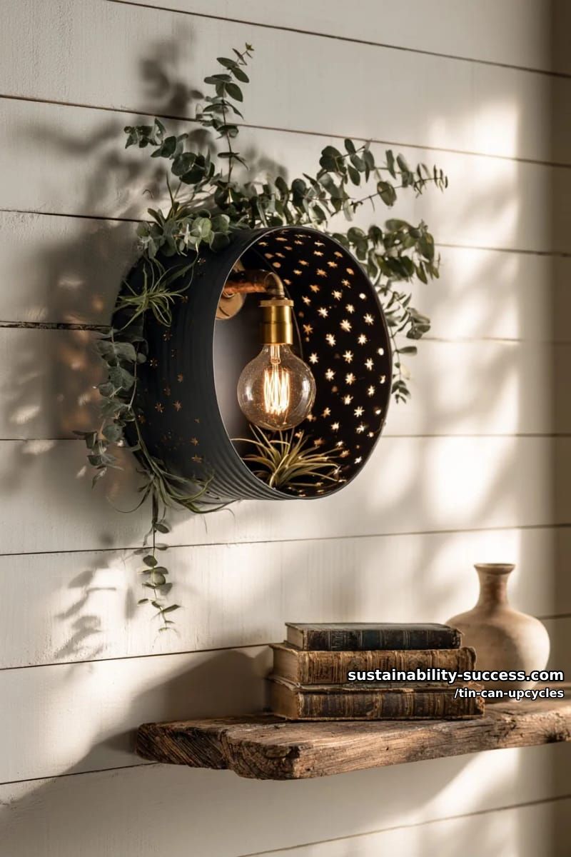 12 Tin Can Upcycles: Lanterns, Luminaries, and Wind Chimes 19 half-can tin wall sconce 1