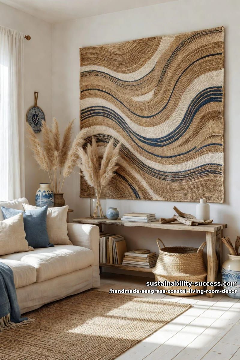 hand-braided seagrass wall art with abstract wave patterns 1