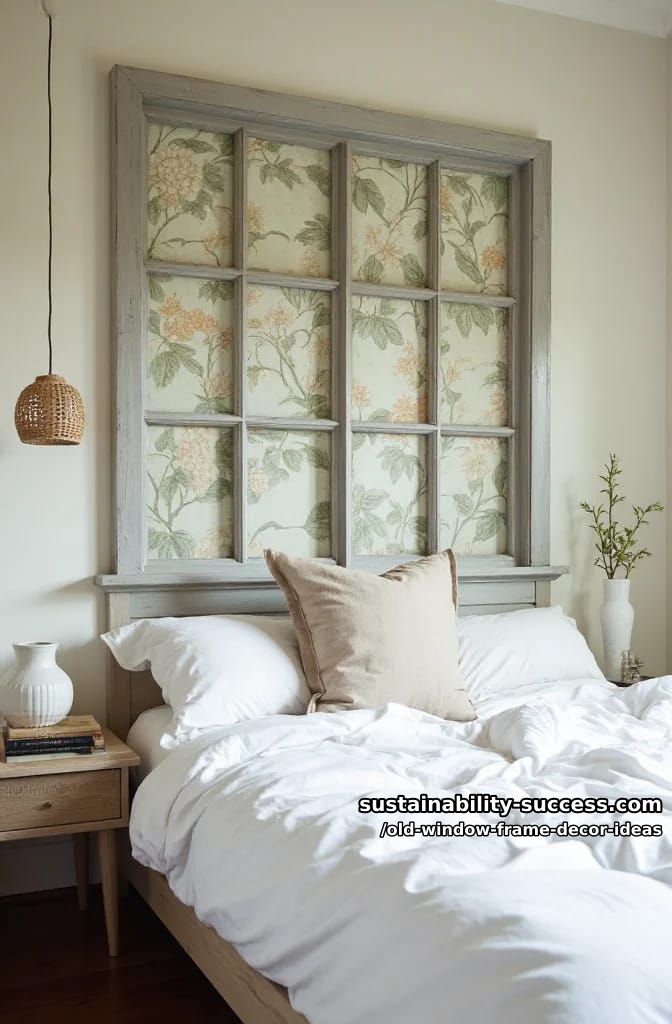 12 Old Window Frame Decor Ideas That Beat Buying New 14 hang a wide sash above the bed as a headboard 1