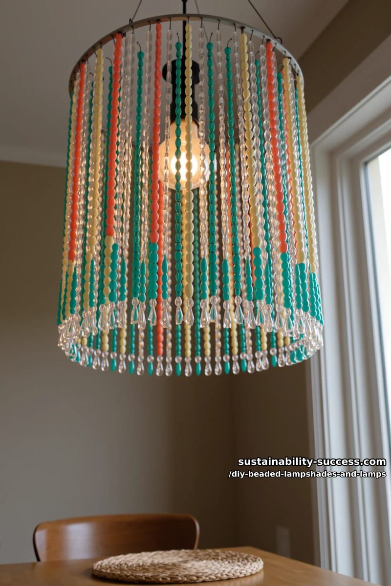 10 DIY Beaded Lampshade and Lamp Ideas for a Warm, Jeweled Glow 8 hang bead strands from a bare ring for a curtain-style pendant 1