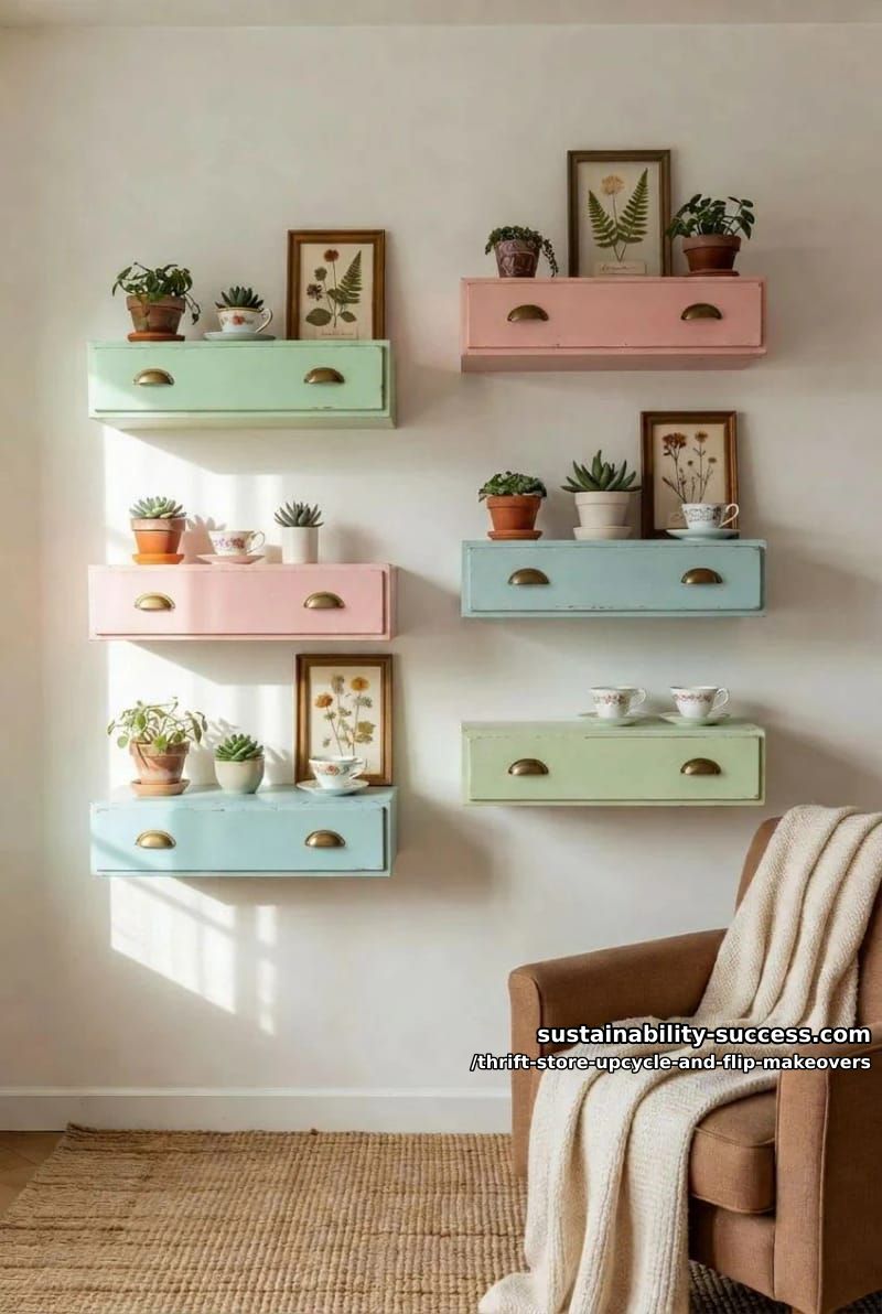 12 Thrift Store Upcycle and Flip Makeovers That Actually Hold Up 13 hang old dresser drawers as floating box shelves 1