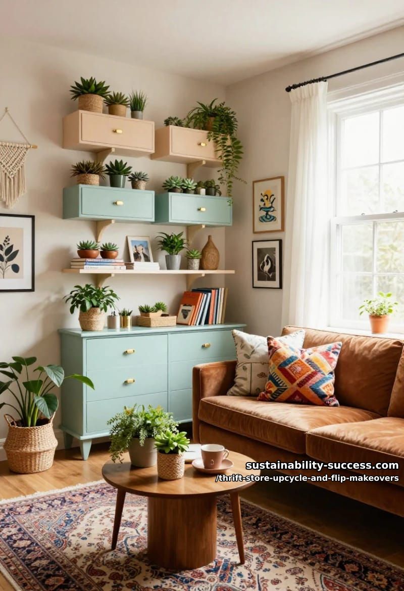 12 Thrift Store Upcycle and Flip Makeovers That Actually Hold Up 14 hang old dresser drawers as floating box shelves 1