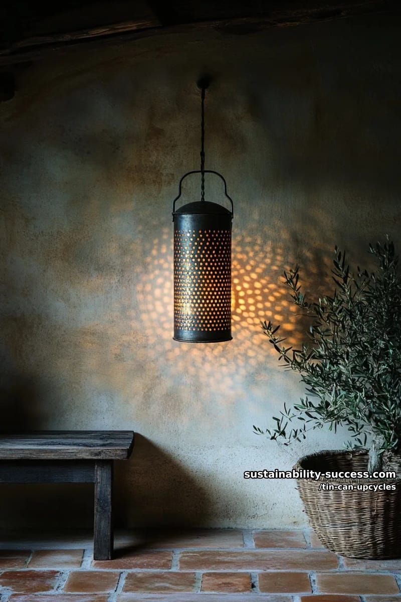 12 Tin Can Upcycles: Lanterns, Luminaries, and Wind Chimes 11 hanging punched-tin lantern with a wire bail 1