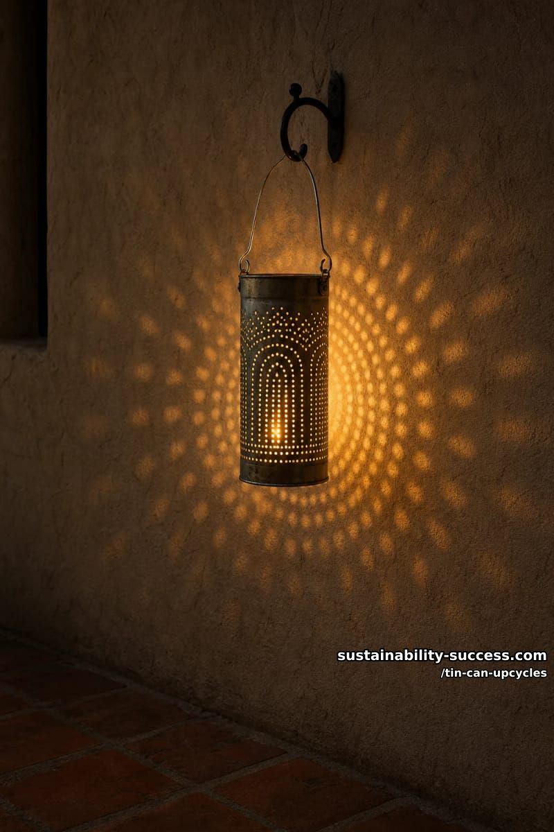 12 Tin Can Upcycles: Lanterns, Luminaries, and Wind Chimes 9 hanging punched-tin lantern with a wire bail 1