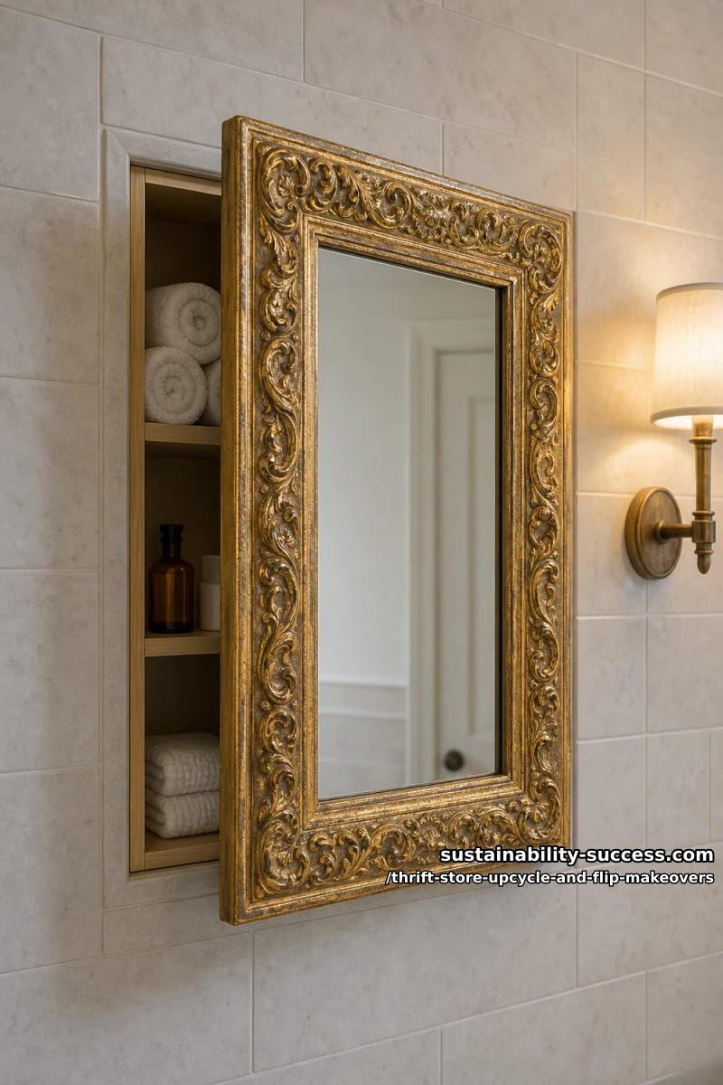 12 Thrift Store Upcycle and Flip Makeovers That Actually Hold Up 25 hinge an ornate thrift-store frame onto a recessed medicine cabinet 1