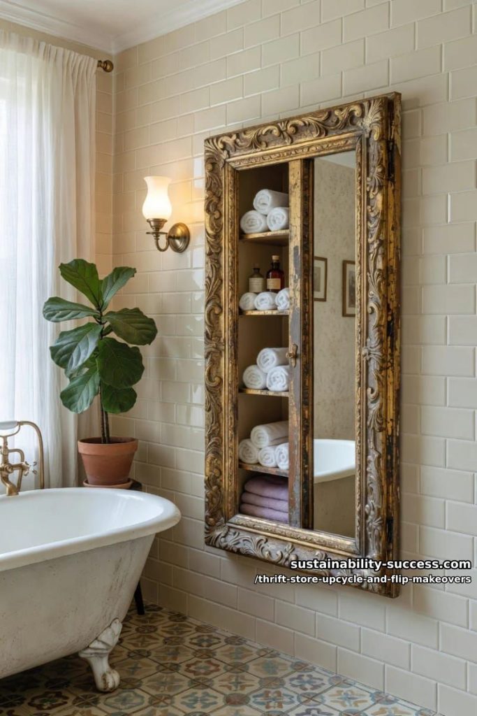 hinge an ornate thrift-store frame onto a recessed medicine cabinet 22