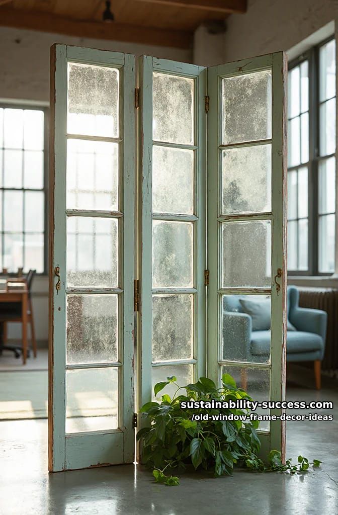 12 Old Window Frame Decor Ideas That Beat Buying New 26 hinge three sashes into a folding room divider 1